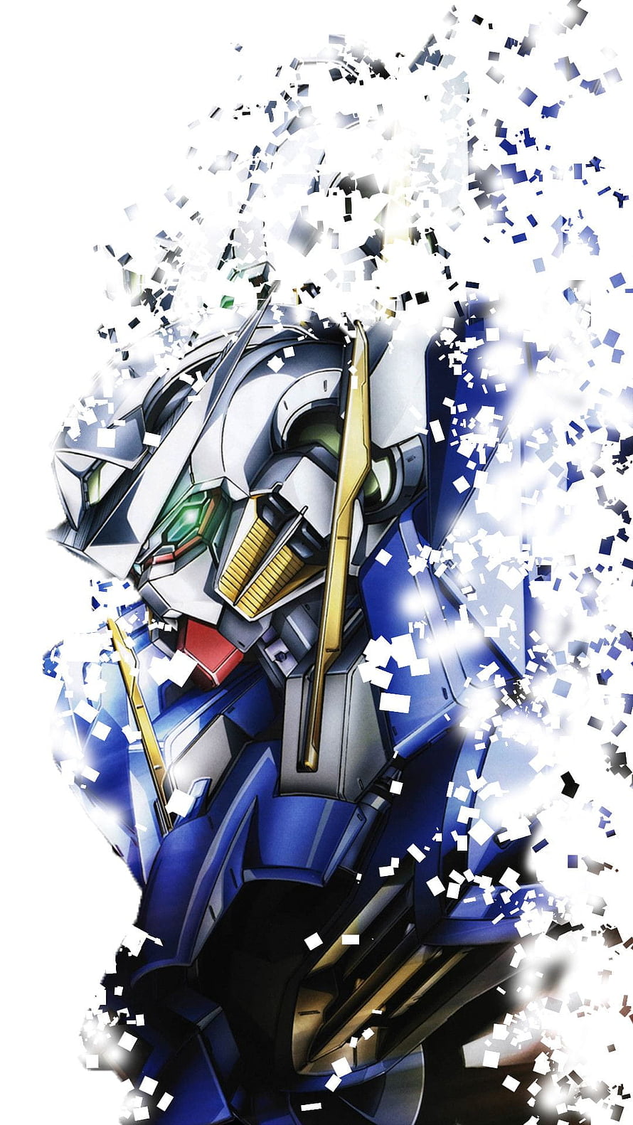 Gundam Exia Mecha Portrait with Digital Particle Dissolve Effect HD phone wallpaper