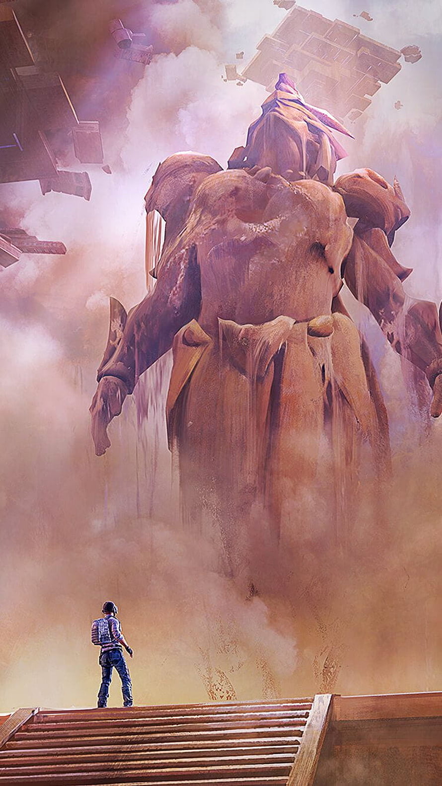 Colossal Mummy Statue Rising From Dust With Lone Figure in PUBG Mobile Concept Art HD phone wallpaper