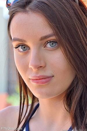 Lana Rhoades Close-Up Portrait With Blue Eyes And Brown Hair HD phone wallpaper