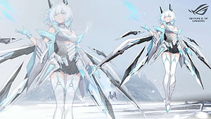 Republic of Gamers Anime Mascot in Futuristic White and Blue Armor HD wallpaper