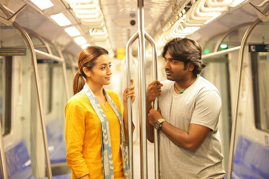 96 Movie Still: Man and Woman Sharing a Moment on a Metro Train, 96 Movie Stills, 96 tamil HD wallpaper