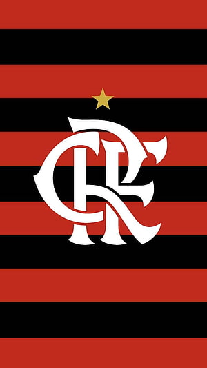 Flamengo Club Crest on Red and Black Striped Background with Gold Star HD phone wallpaper