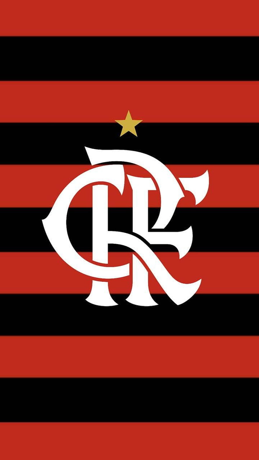 Flamengo Club Crest on Red and Black Striped Background with Gold Star HD phone wallpaper