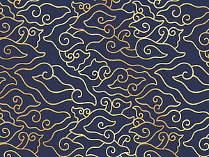 Mega Mendung Batik Pattern with Gold Cloud Motifs on Navy Background HD wallpaper
