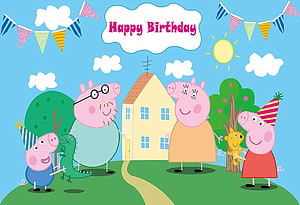 Peppa Pig Family Birthday Celebration with Party Banners and House HD wallpaper