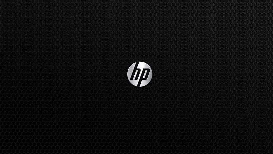 HP Logo on Black Perforated Metal Texture Background HD wallpaper