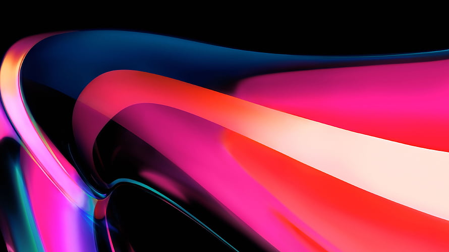 Vibrant Abstract 3D Ribbon Wallpaper with Neon Pink and Blue Gradients on Black Background HD wallpaper