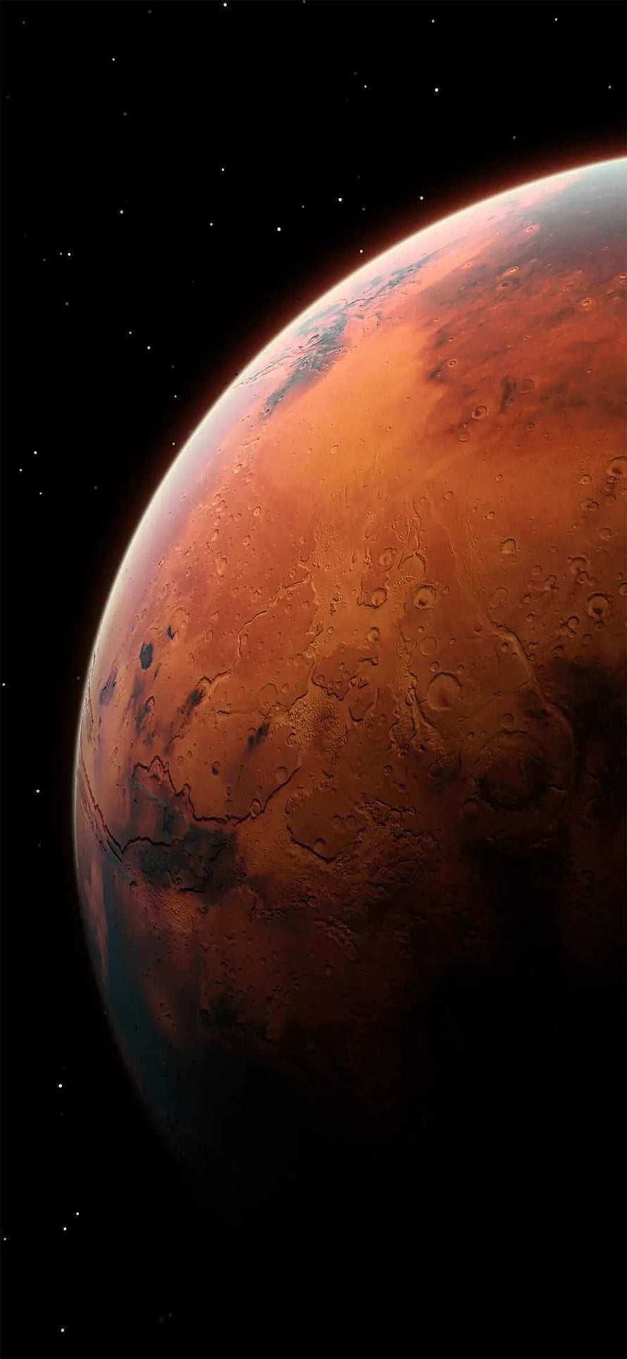 Mars Planet Surface View From Space With Craters And Stars HD phone wallpaper