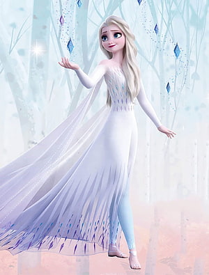 Elsa from Frozen 2 in White Ice Dress Creating Magic in Forest HD phone wallpaper