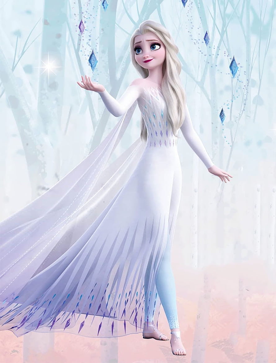 Elsa from Frozen 2 in White Ice Dress Creating Magic in Forest HD phone wallpaper
