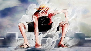 Monkey D. Luffy Gear 5 Anime Wallpaper White Smoke and Straw Hat HD wallpaper