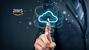 Amazon Web Services Cloud Computing Concept with Business Professional Touching Digital Interface HD wallpaper