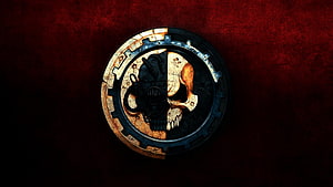 Adeptus Mechanicus Skull Emblem on Dark Red Background HD wallpaper