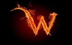 Fiery Letter W Alphabet Design With Burning Flames And Smoke On Dark Background HD wallpaper
