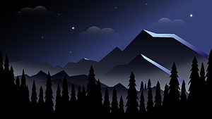 Minimalist Night Mountain Landscape With Pine Forest Silhouette HD wallpaper