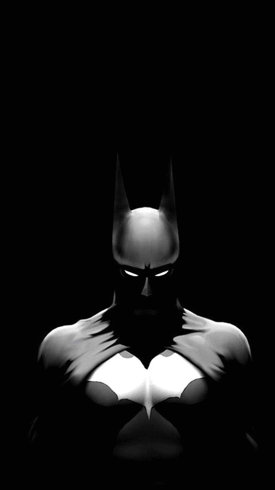 Batman Minimalist Black and White Portrait with Glowing Eyes and Cape, Batman For Mobile, gambar batman HD phone wallpaper