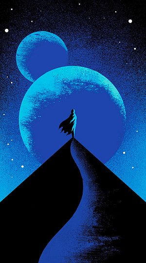 Dune Messiah minimalist cover art with silhouetted figure and twin moons HD phone wallpaper