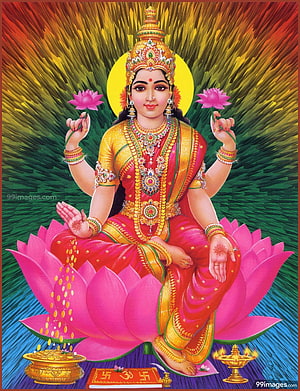 Goddess Lakshmi Sitting on Lotus with Gold Jewelry and Diyas HD phone wallpaper
