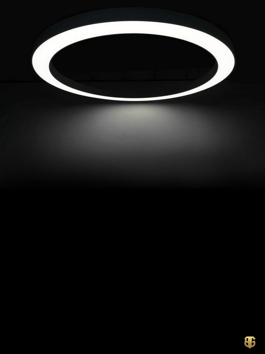 Modern Circular LED Ceiling Light Fixture with Minimalist Design in Dark Room HD phone wallpaper