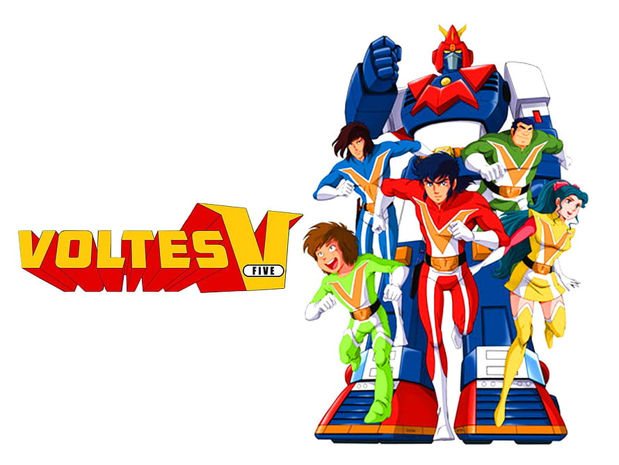Voltes V anime team and giant robot mecha on white background HD wallpaper