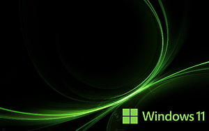 Windows 11 Green Abstract Wallpaper With Glowing Curved Lines On Black Background HD wallpaper