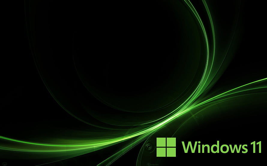 Windows 11 Green Abstract Wallpaper With Glowing Curved Lines On Black Background HD wallpaper