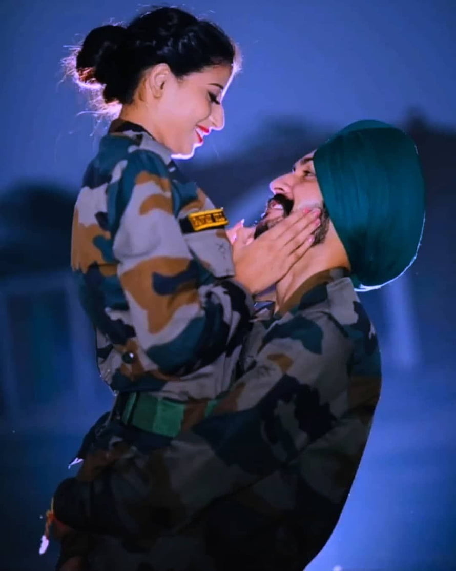 Romantic Indian Army Couple in Camouflage Uniforms Sharing an Intimate Moment HD phone wallpaper