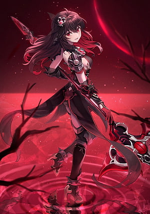 Seele Vollerei from Honkai Impact 3rd in Dark Armor with Red Glowing Background HD phone wallpaper