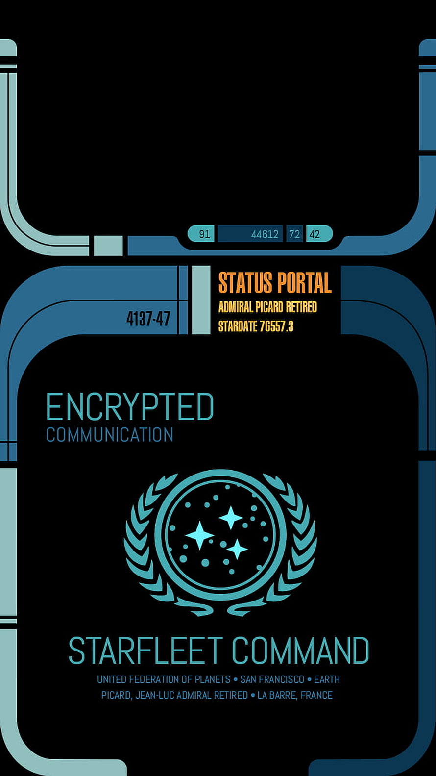 Star Trek Starfleet Command Encrypted Communication Interface with Admiral Picard Status Portal, Star Trek LCARS 2021, #star trek lcars HD phone wallpaper