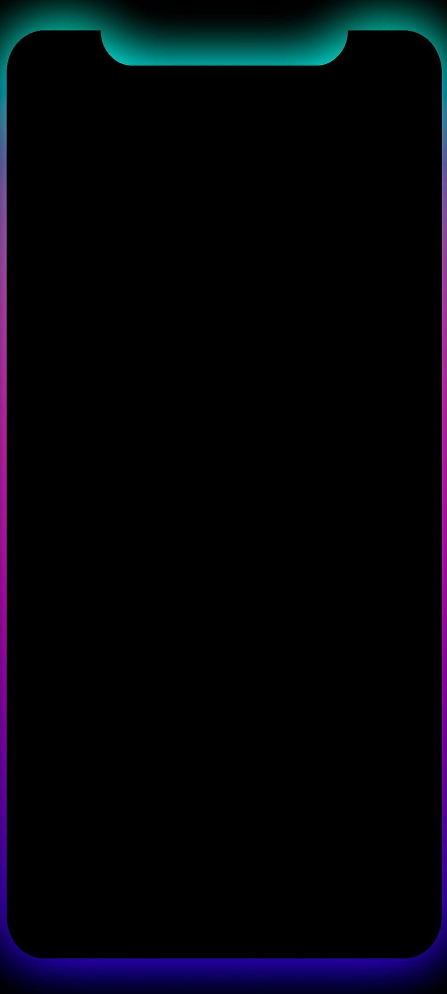 Minimalist AMOLED Black Wallpaper with Vibrant Neon Gradient Border and Notch Cutout HD phone wallpaper