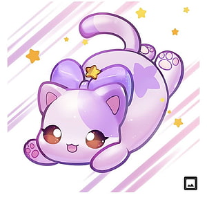 Cute Purple Kawaii Cat Plushie with Bow and Stars Digital Illustration HD wallpaper