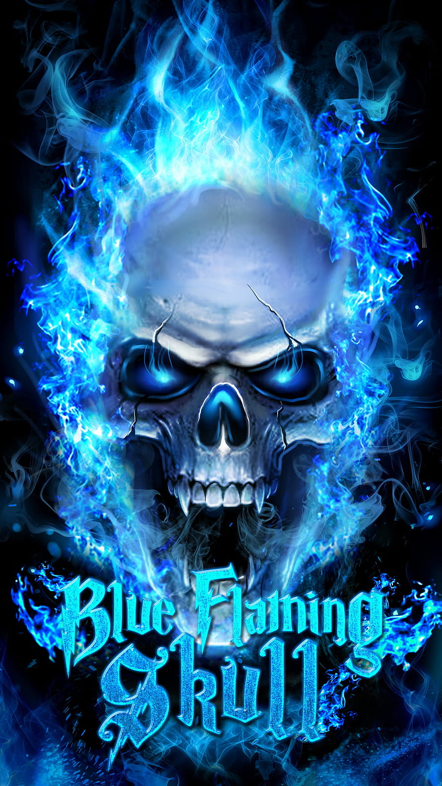 Blue Flaming Skull Digital Art Wallpaper With Glowing Eyes And Mystical Fire HD phone wallpaper