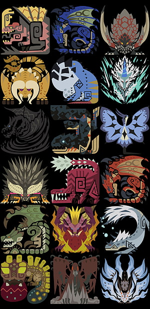 Monster Hunter Monster Collection in Geometric Tribal Art Style HD phone wallpaper