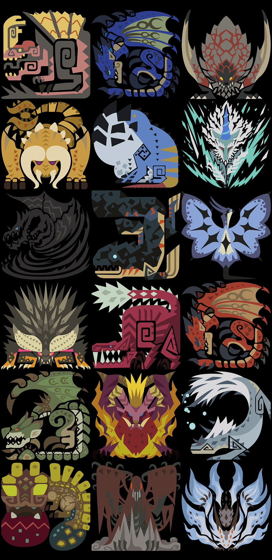 Monster Hunter Monster Collection in Geometric Tribal Art Style HD phone wallpaper