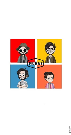 Morat Band Members Cartoon Illustration on Colorful Grid Background HD phone wallpaper
