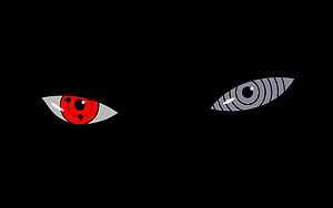 Obito Uchiha Sharingan and Rinnegan Eyes on Black Background HD wallpaper