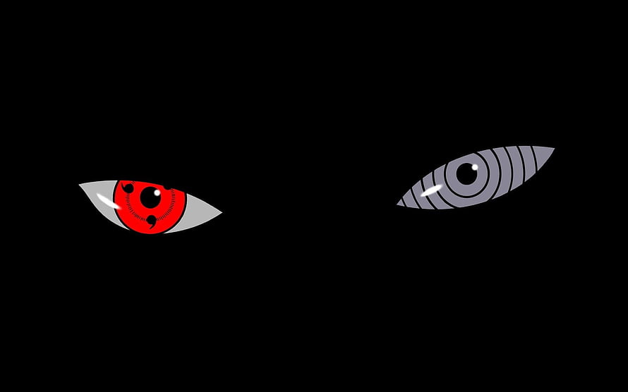 Obito Uchiha Sharingan and Rinnegan Eyes on Black Background HD wallpaper