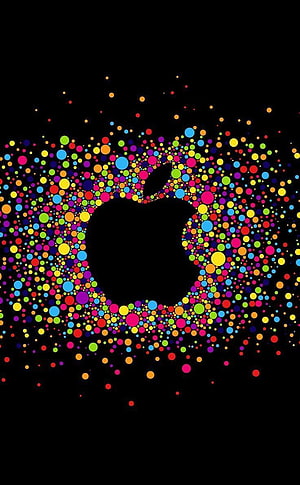 Colorful Apple Logo Made of Multicolored Dots on Black Background HD phone wallpaper