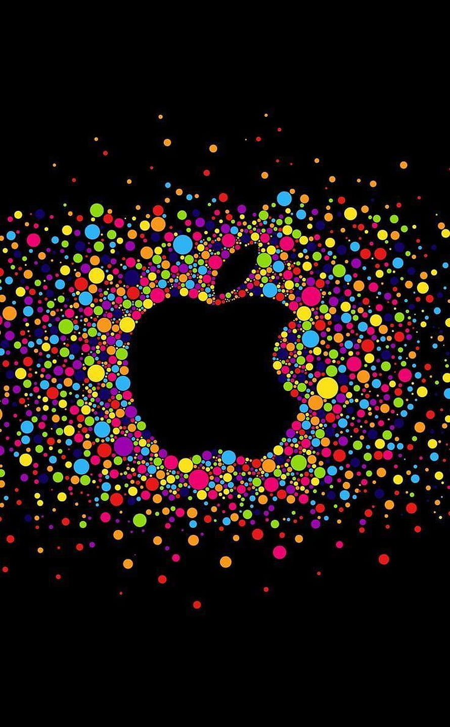 Colorful Apple Logo Made of Multicolored Dots on Black Background HD phone wallpaper