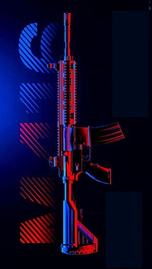 Neon Red and Blue M4 Assault Rifle Digital Art Wallpaper HD phone wallpaper