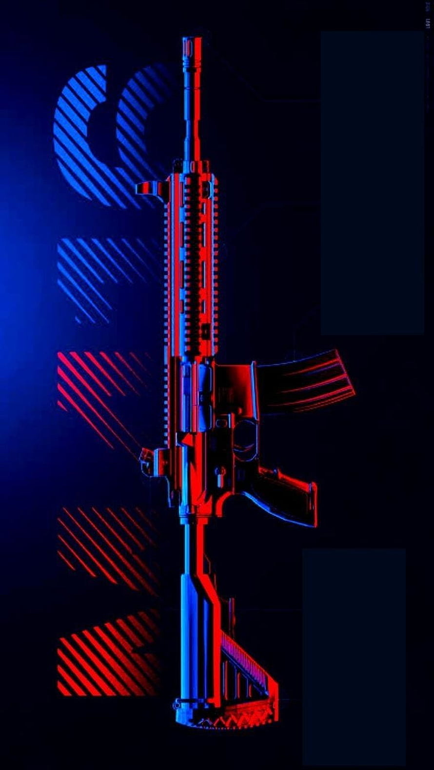 Neon Red and Blue M4 Assault Rifle Digital Art Wallpaper HD phone wallpaper
