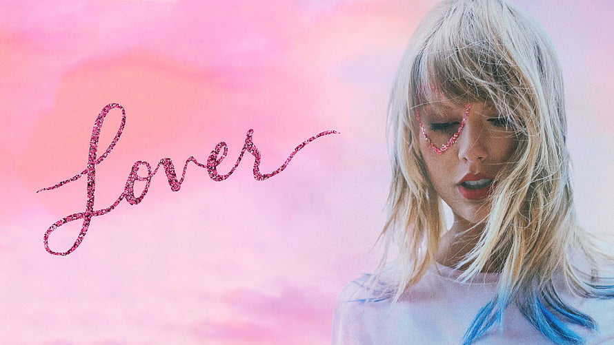 Taylor Swift Lover Album Cover Artwork With Pink Glitter Text And Blue Hair HD wallpaper