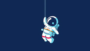 Cute Cartoon Astronaut Floating in Deep Space with Tether Rope HD wallpaper