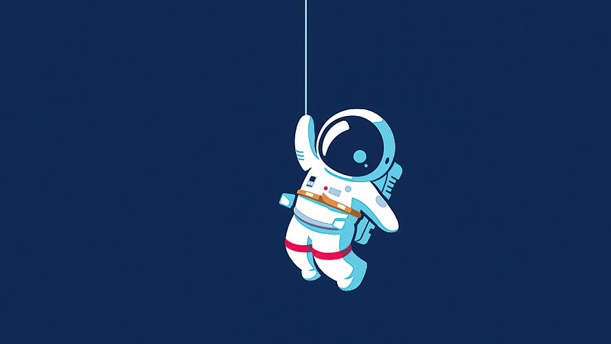 Cute Cartoon Astronaut Floating in Deep Space with Tether Rope HD wallpaper