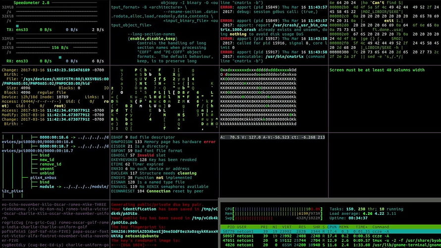 Collage of Linux Terminal Screens Showing System Logs, Errors, and Process Monitoring HD wallpaper