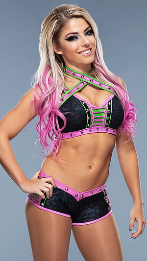 Alexa Bliss in Pink and Green Studded Wrestling Attire with Dyed Hair HD phone wallpaper