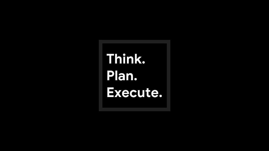 Minimalist Black Motivational Quote with Think Plan Execute Text in White Typography HD wallpaper