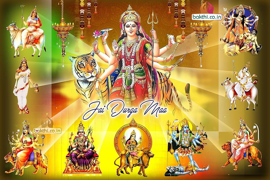 Nav Durga Nine Forms of Goddess Durga Hindu Religious Artwork HD wallpaper