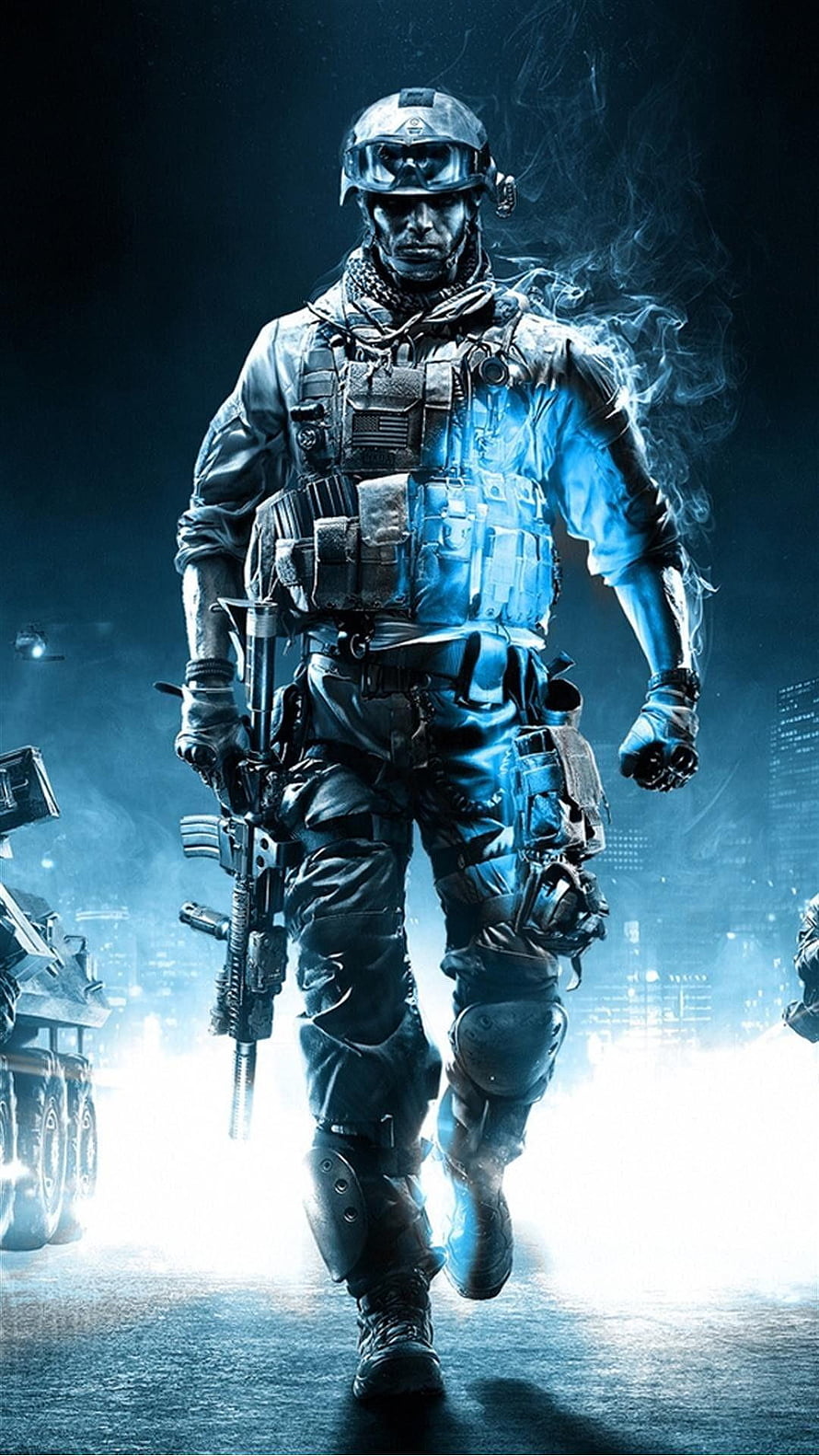Tactical Soldier in Combat Gear Walking Through Smoke with Assault Rifle HD phone wallpaper