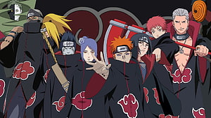 Naruto Akatsuki Members Group Portrait in Black and Red Cloud Robes HD wallpaper
